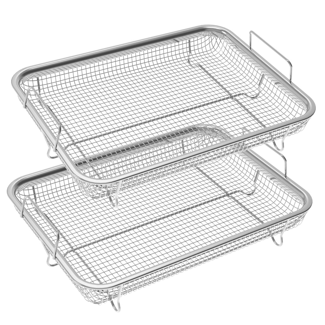 Air Fryer Basket For Oven, 2 Piece Set Stainless Steel Grill Basket, Non-stick Mesh Basket Set, Air Fryer Tray Wire Rack Roasting Basket