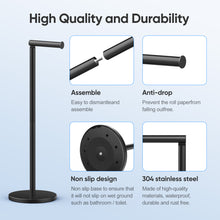 Load image into Gallery viewer, Free Standing Toilet Paper Holder Stand, Black Toilet Paper Holder Stainless Steel Rustproof Tissue Roll Holder Floor Stand Storage for Bathroom
