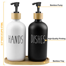Load image into Gallery viewer, Glass Soap Dispenser Set Hand and Dish Soap Dispenser Set with Tray for Bathroom Kitchen Decor Black &amp; White
