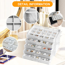 Load image into Gallery viewer, Acrylic Jewelry Box with 5 Drawers, 75 Slots Clear Earring Storage Organizer Display Case for Women, Velvet Earring Display Holder for Earrings Ring Bracelet Necklace, Gray
