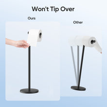 Load image into Gallery viewer, Free Standing Toilet Paper Holder Stand, Black Toilet Paper Holder Stainless Steel Rustproof Tissue Roll Holder Floor Stand Storage for Bathroom
