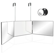 Load image into Gallery viewer, 3 Way Mirror and 5X Magnifying Mirror, 360°Tri Fold Mirror for Makeup and Hair Styling
