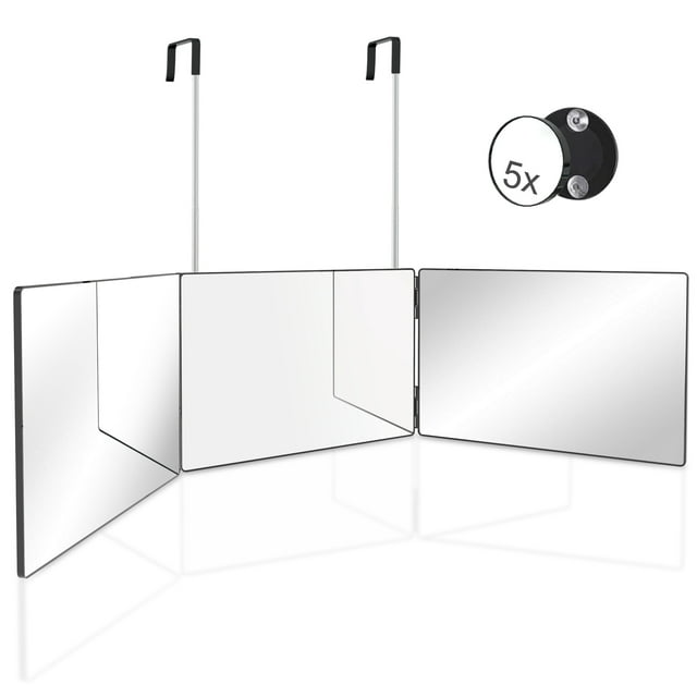3 Way Mirror and 5X Magnifying Mirror, 360°Tri Fold Mirror for Makeup and Hair Styling