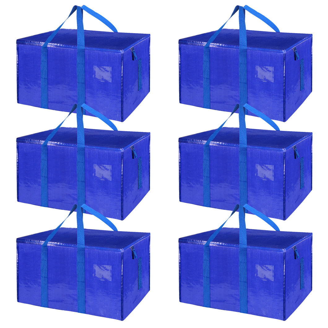 6 Pack Extra Large Moving Bags with Zippers Carrying Handles Heavy-Duty Storage Tote for Space Saving Moving Storage（Blue)