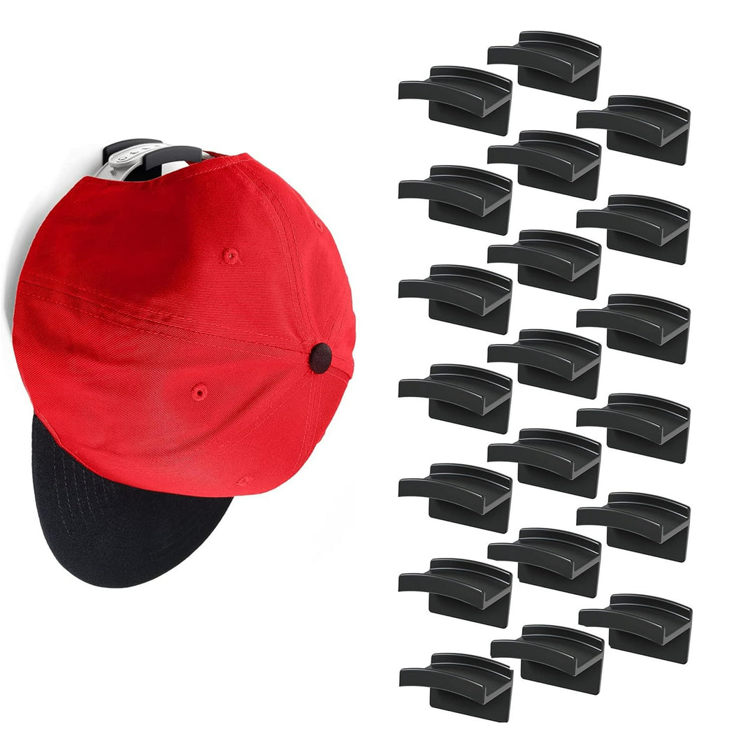 Kusmil 20 Pack Hat Hooks for Wall, No Drilling Adhesive Hat Holder Organizer for Door - Black
