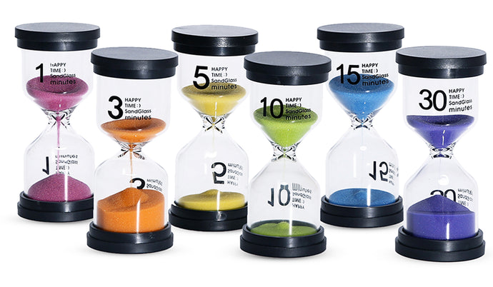 Sand Timer 6 Colors Hourglass 1/3/5/10/15/30 Minutes Sandglass Clock for Kids Games Classroom Kitchen Home Office Decoration (Pack of 6)